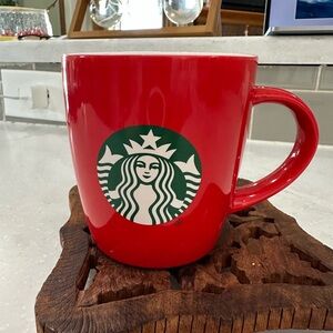 Starbucks Bold Red Mug with Green Mermaid Logo Coffee cup 12 oz Valentines Day